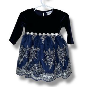 Rare Editions Navy Blue Velvet Lace Rhinestone Dress Bottom Set Girls 6-9 Months